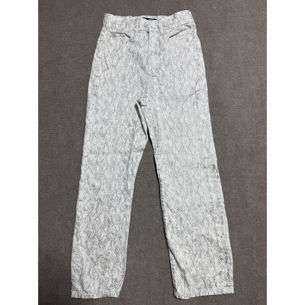 Express Pants Womens 00 White Silver Cropped Straight Super High Rise Snakeskin